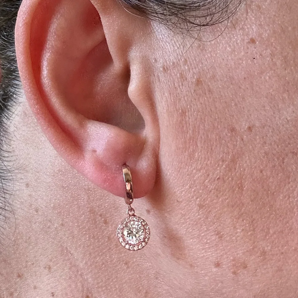 925 Silver round cz stones halo hoops earrings